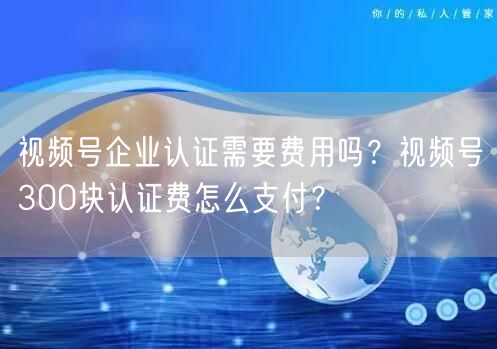 视频号企业认证需要费用吗？视频号300块认证费怎么支付？
