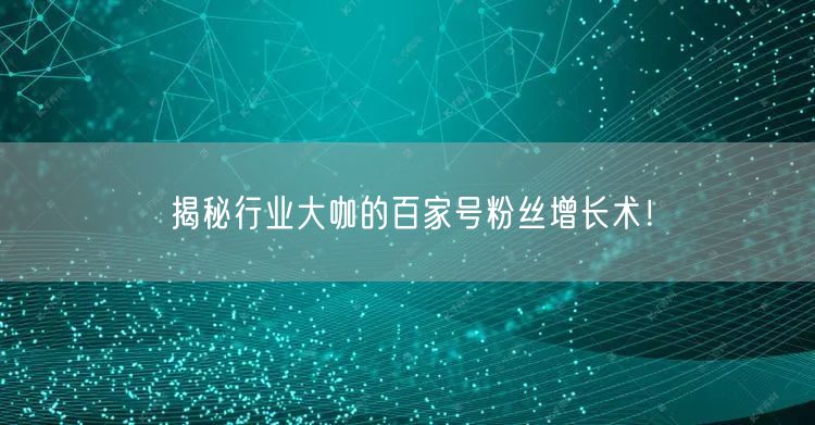 揭秘行业大咖的百家号粉丝增长术!