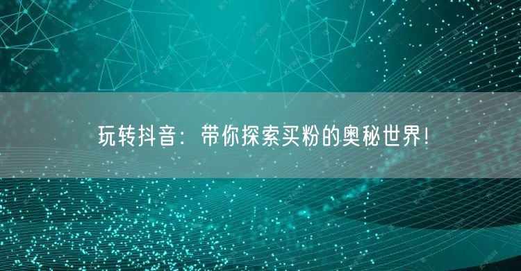 玩转抖音：带你探索买粉的奥秘世界！
